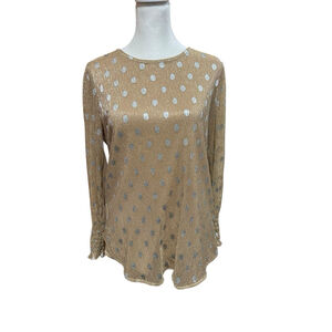 Adrianna Papell Womens Blouse Metallic Gold Chiffon‎ Polka Dot Size Medium